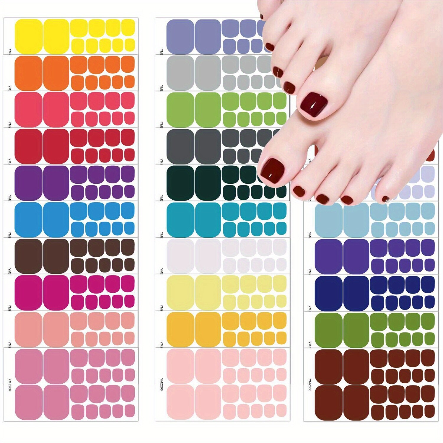Full Set of Solid Color Nail Polish Stickers + Toenail Stickers for Women