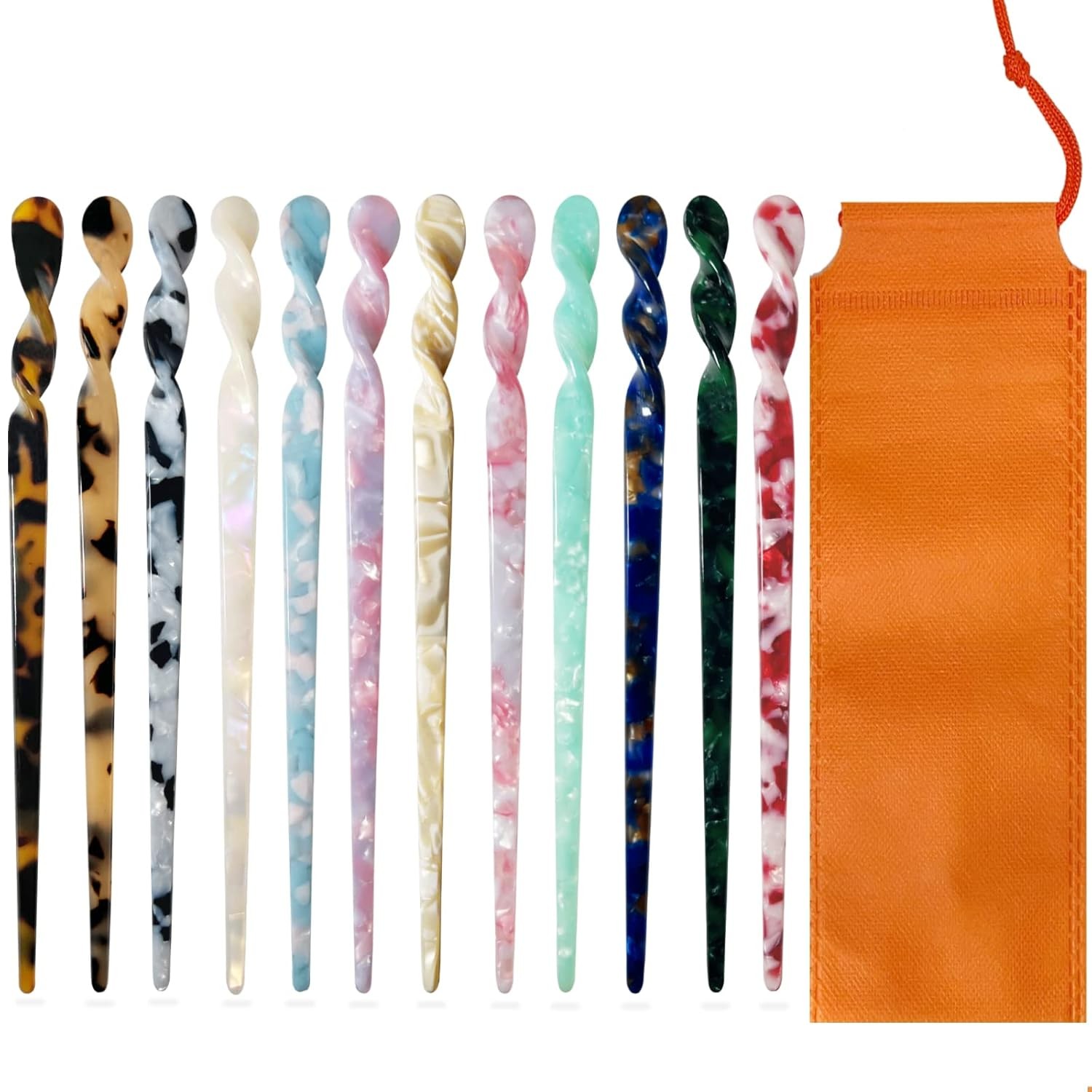 12 Pieces Acetate Hair Sticks Tortoise Shell Hairpin Leopard brown