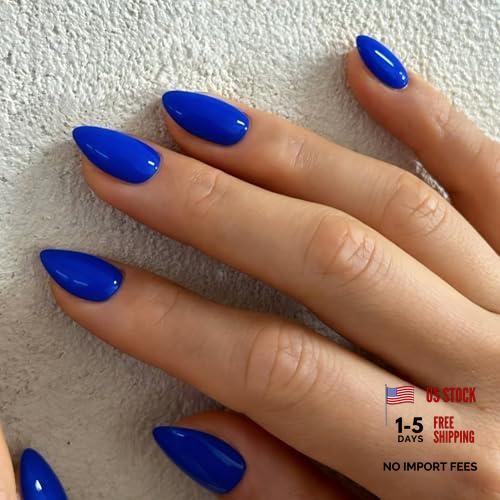 Royal Blue Nails – Winter Reusable – Short Almond Shaped – Short