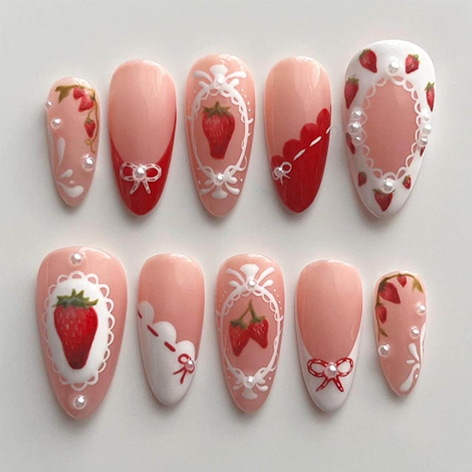 24Pcs 4th of July Press on Nails Medium Almond Full Cover Acrylic Glue On