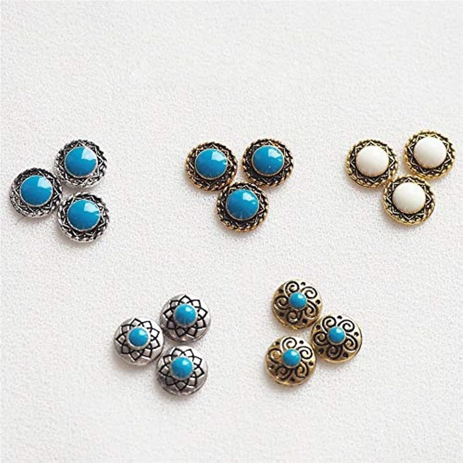 Turquoise Totem Flower Nail Charms – DIY Retro Western Nail Art Decorations 5…