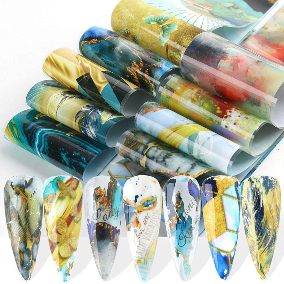 Marble Nail Art Foil Transfer Stickers – Holographic Starry Sky Adhesive Deca…