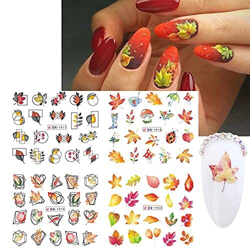 Fall Nail Stickers Autumn Leaves Nail Water Transfer Stickers, Design 8