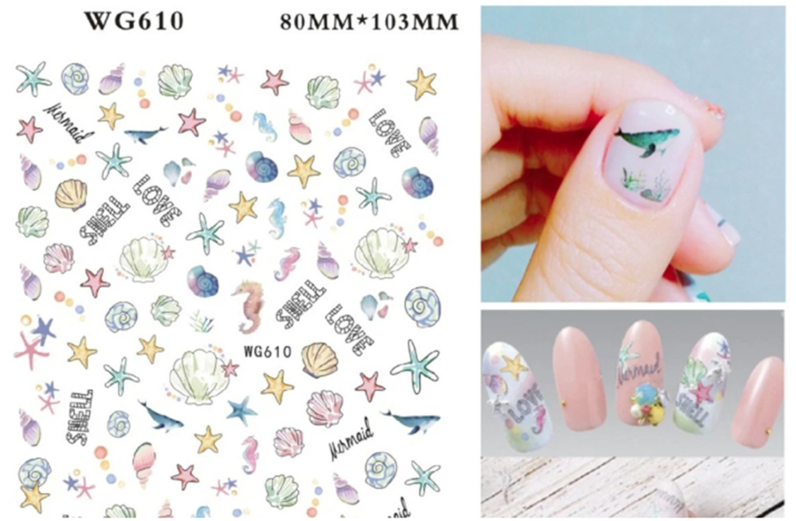 Summer Ocean Nail Stickers | Ocean Marin Life Nail Art Decals | Seashell Sea