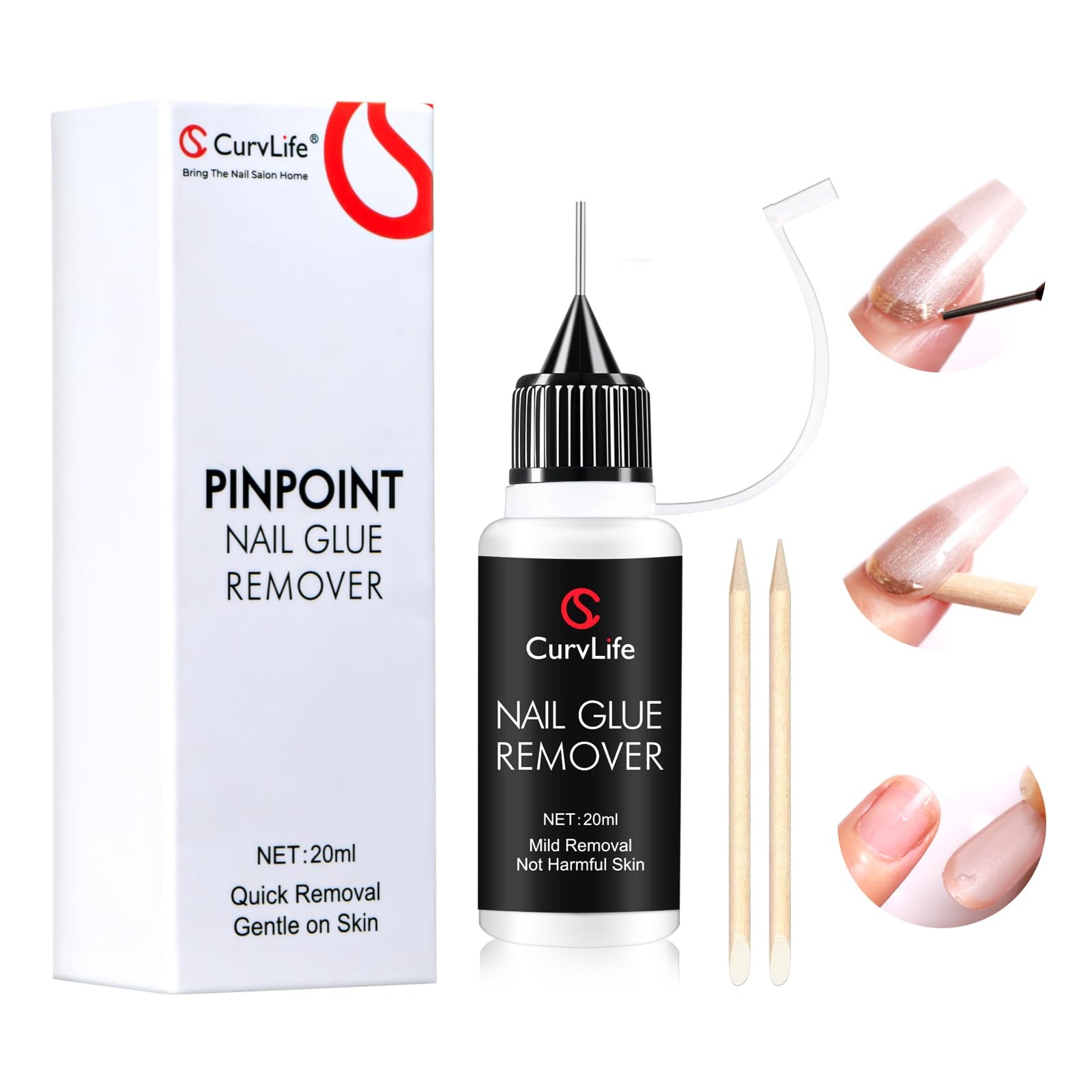 Curvlife 20ml Pinpoint Nail Glue Remover for Press on, 0.54 Fl Oz (Pack of 1)
