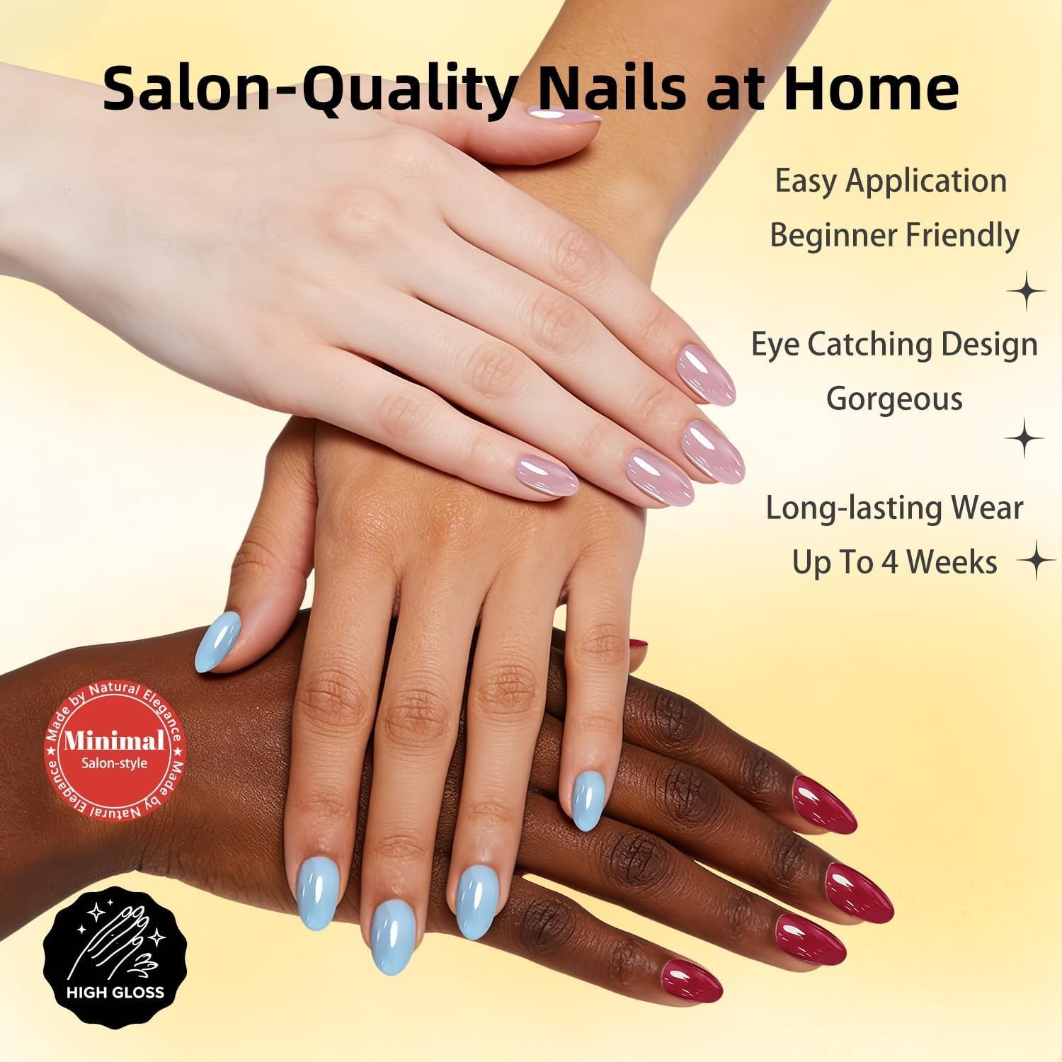 KQueenest Chrome Press On Nails Short Oval, 32 Pcs Glazed Hot Pink Fake Nails…