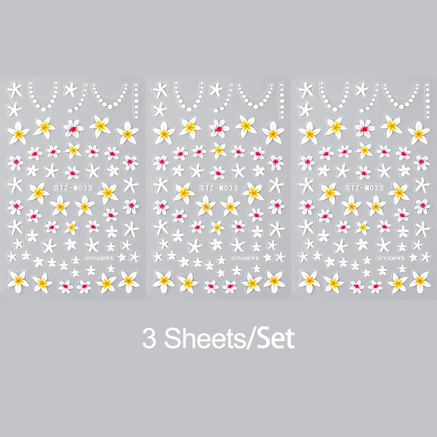 Flower Nail Art Stickers Decals 3PCS 3D Self-Adhesive Floral Nail Stickers | Fra