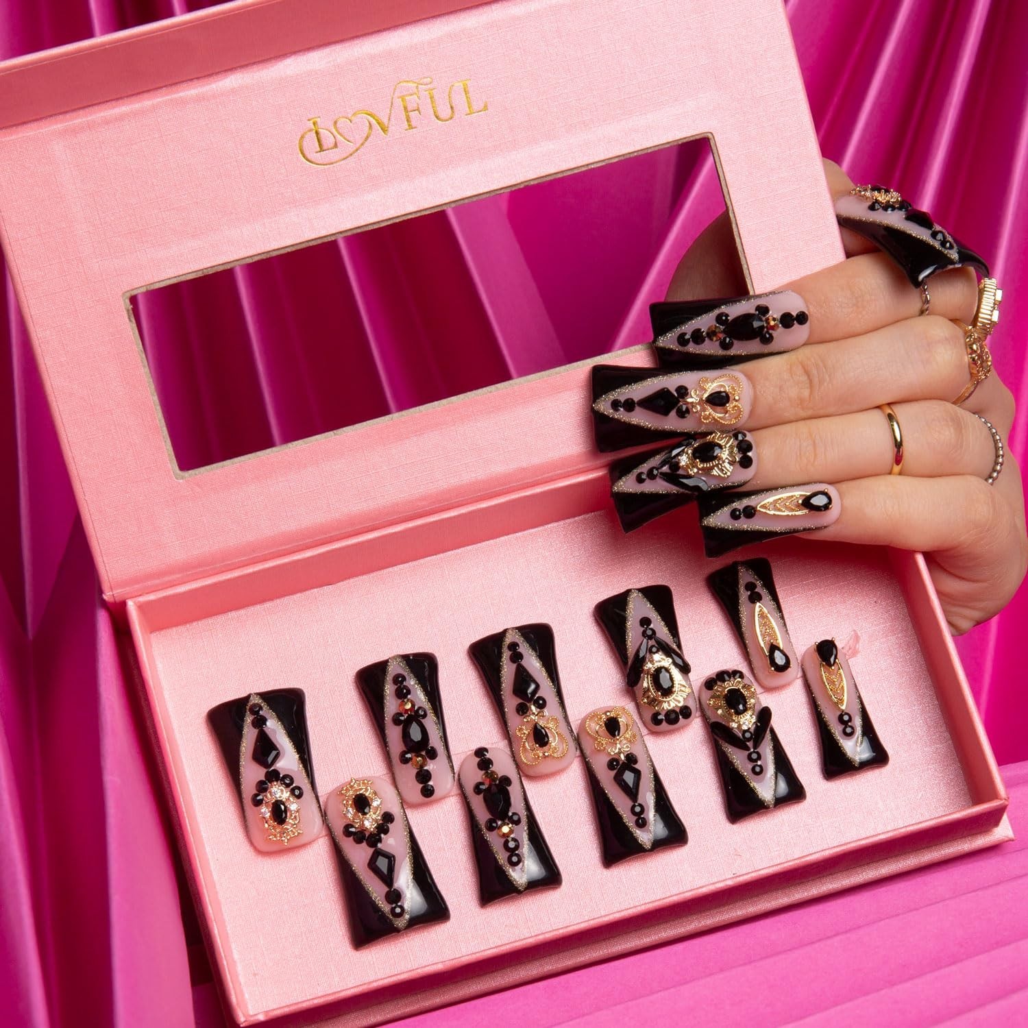 Obsidian Palace Black French Tip Handmade Press on Nails