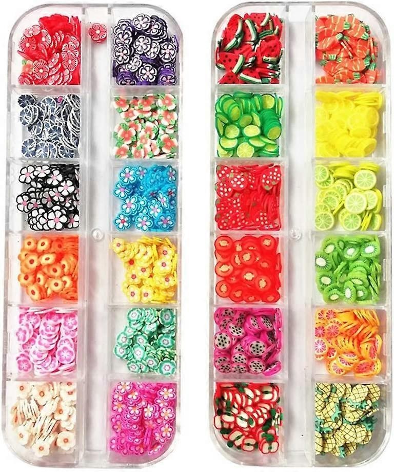 12 Small Latticel Crystal Mash Clay Strip Flowers Fruit Slices Nail Craft Making