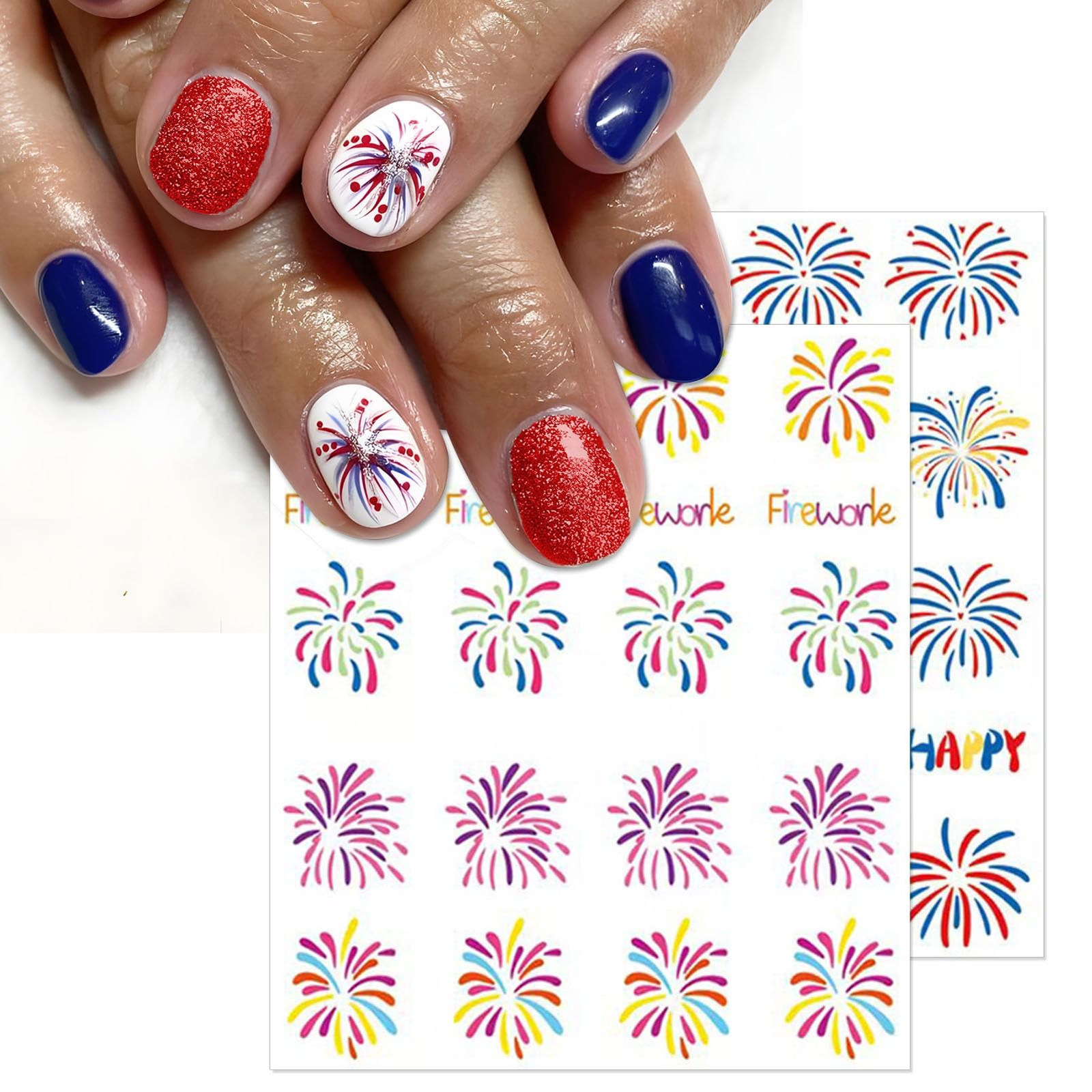 IDDFEVE 12 Sheets Firework Nail Decals Water Transfer Celebrating the New Ye…