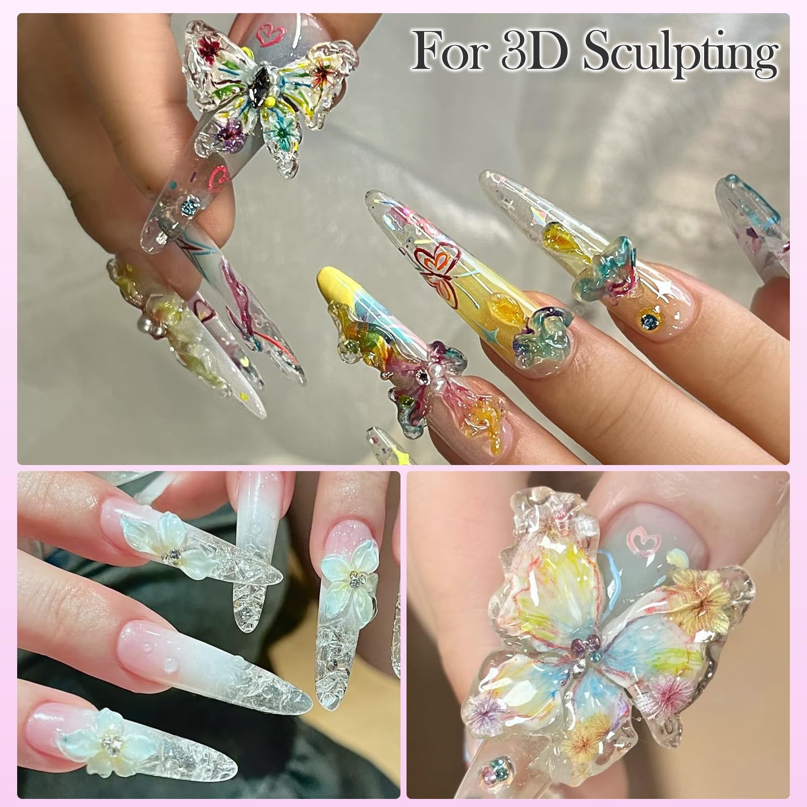 YEPYEPGO 3D Nail Art Gel Clear and White Solid 0.25 Fl Oz (Pack of 4), 2COLOR