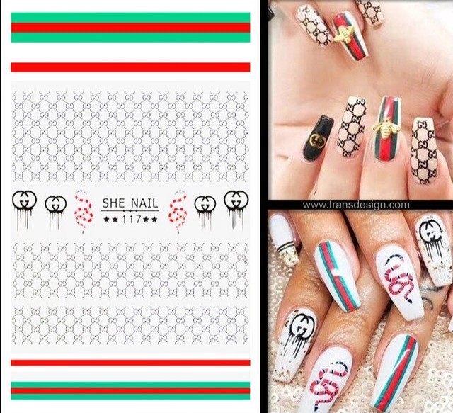 NWT NAIL ART DESIGN SELF-SEAL STICKERS SOLID RED, BLACK & GREEN SNAKES N°28!