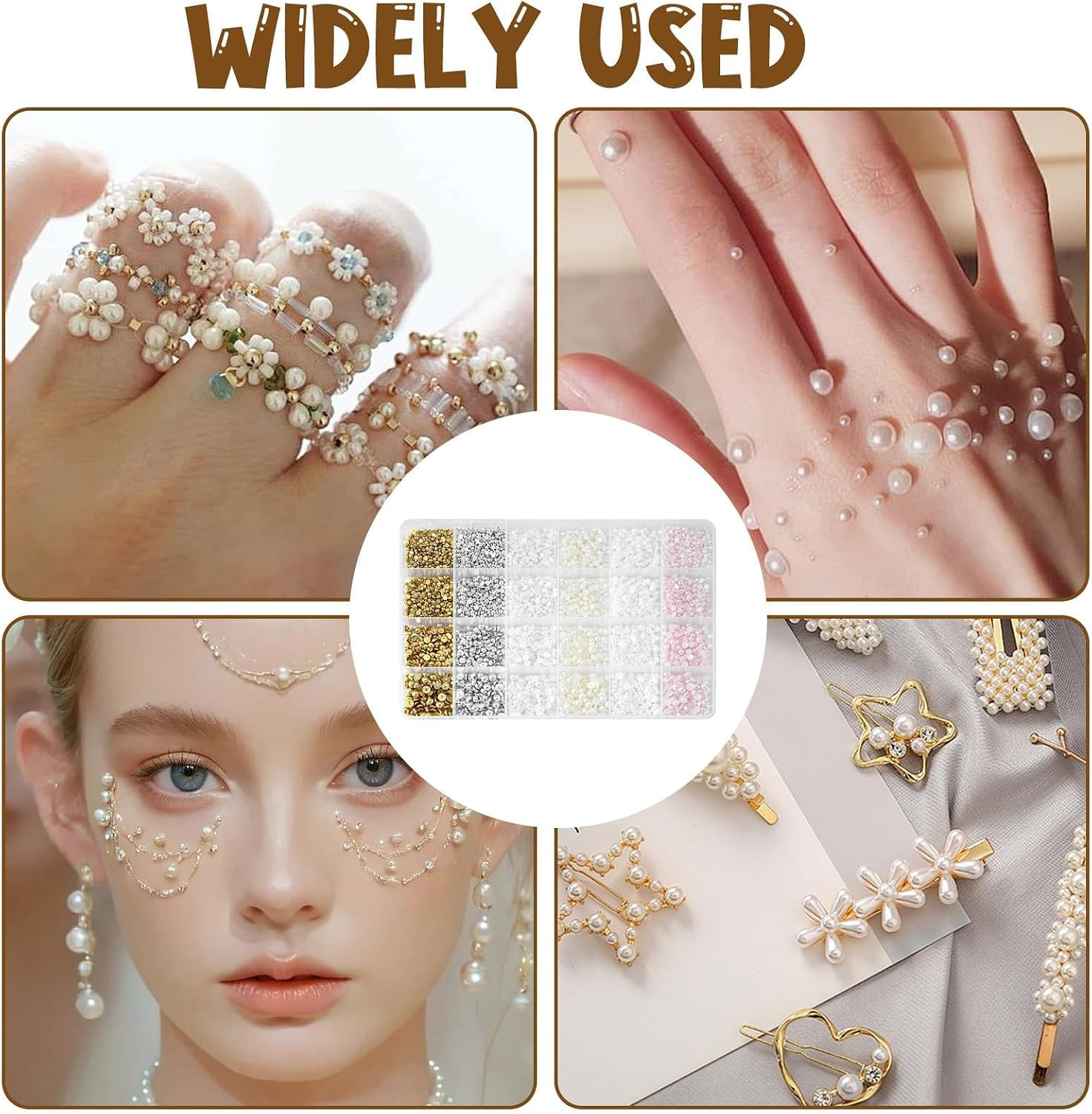 10000Pcs Nail Pearls, Flatback Pearl Charms for Nails Design in 6 Colors & 4 Siz