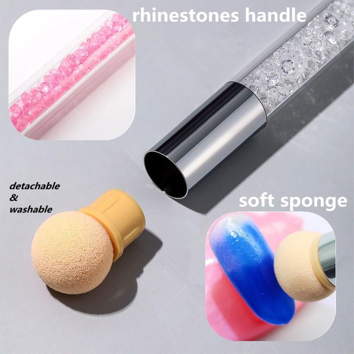 Resin Nail Art Palette & Ombre Sponge Pen, Pink or White, 4 Refill Heads