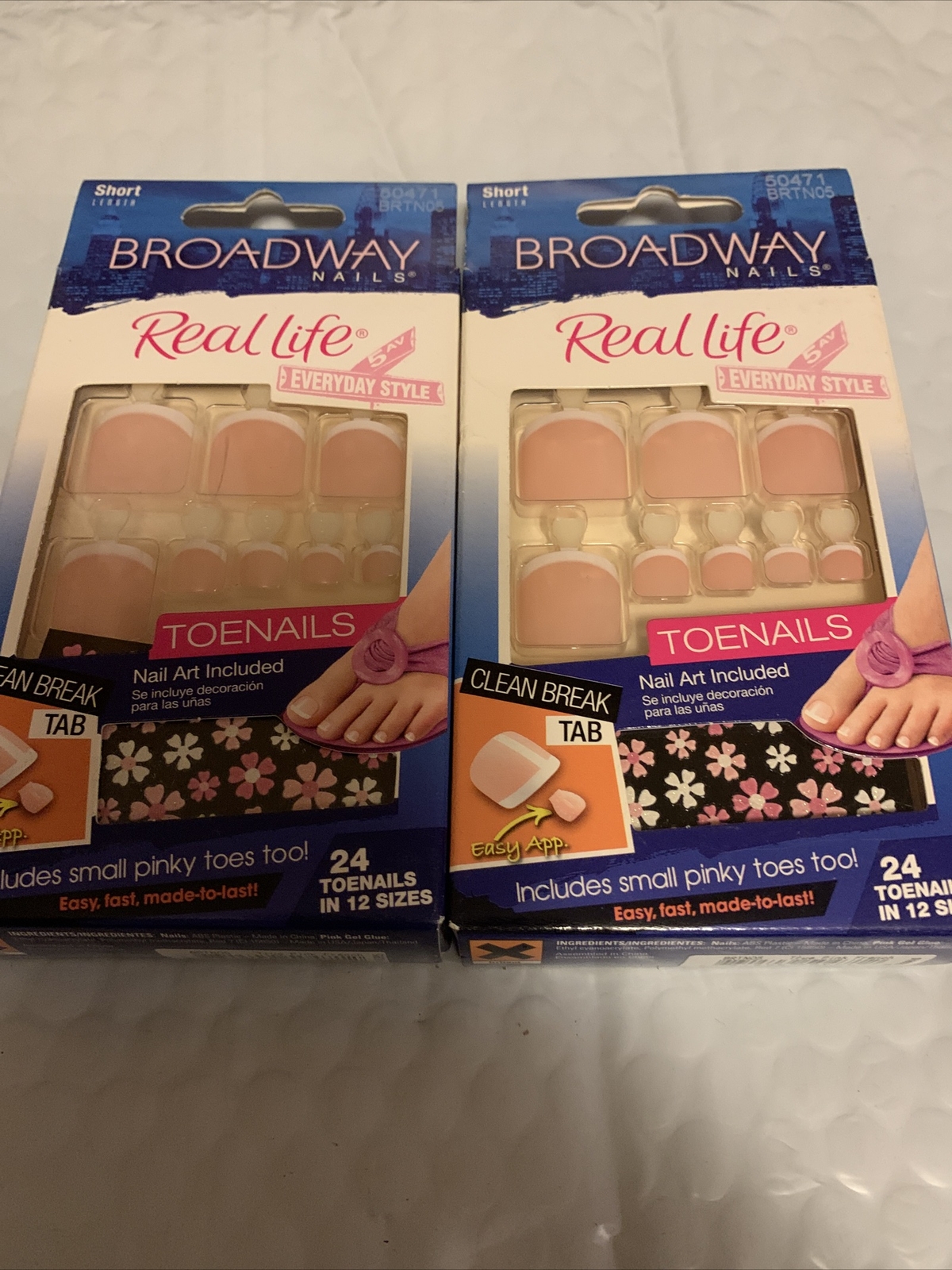 *Lot Of 2* BROADWAY NAILS REAL LIFE TOENAIL KIT Short Length 50471 BRTN05