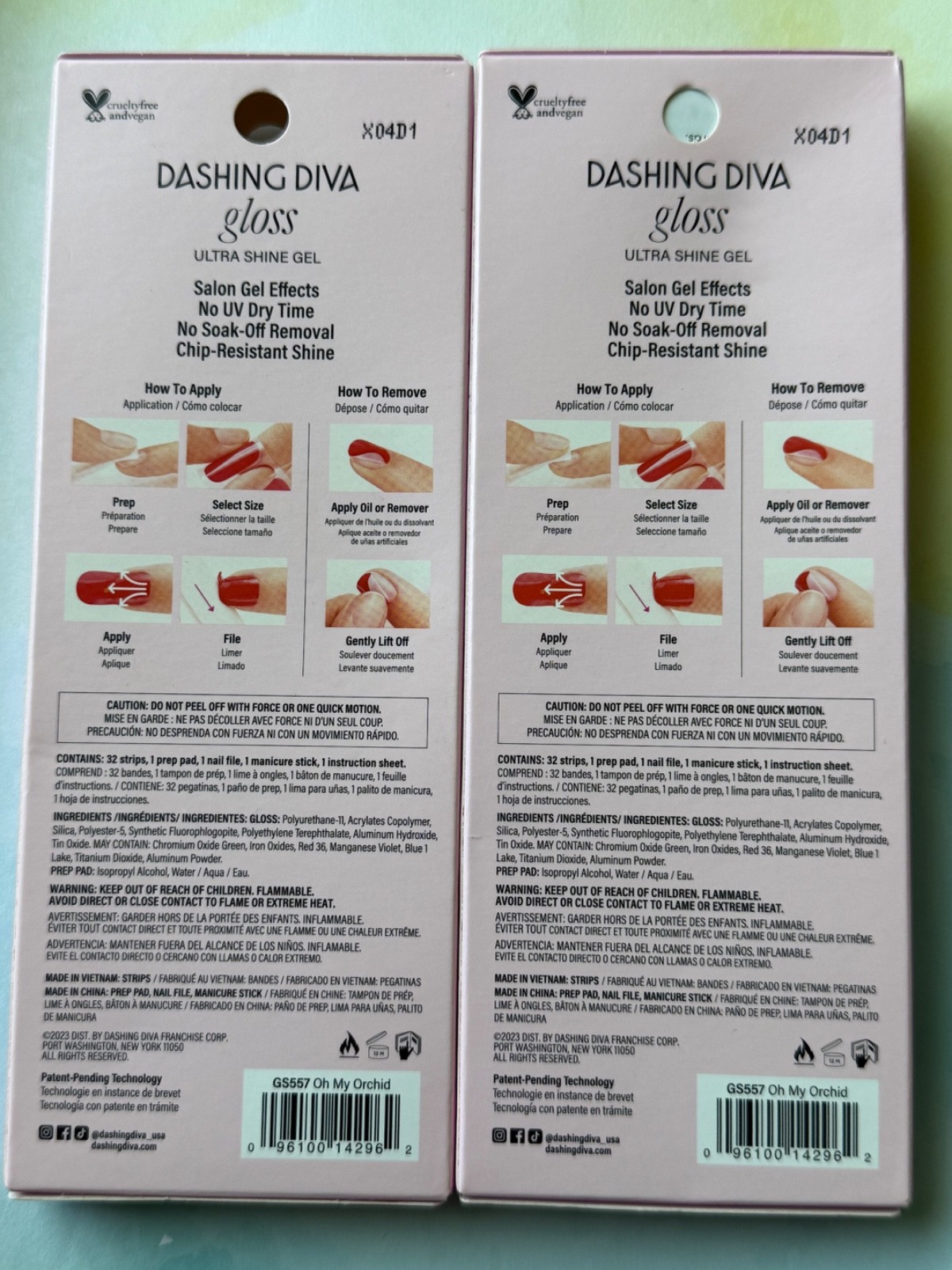 Lot of 2 Dashing Diva Gloss GS557 Oh My Orchid Gel Nail Strips NIB (1 Flawed)