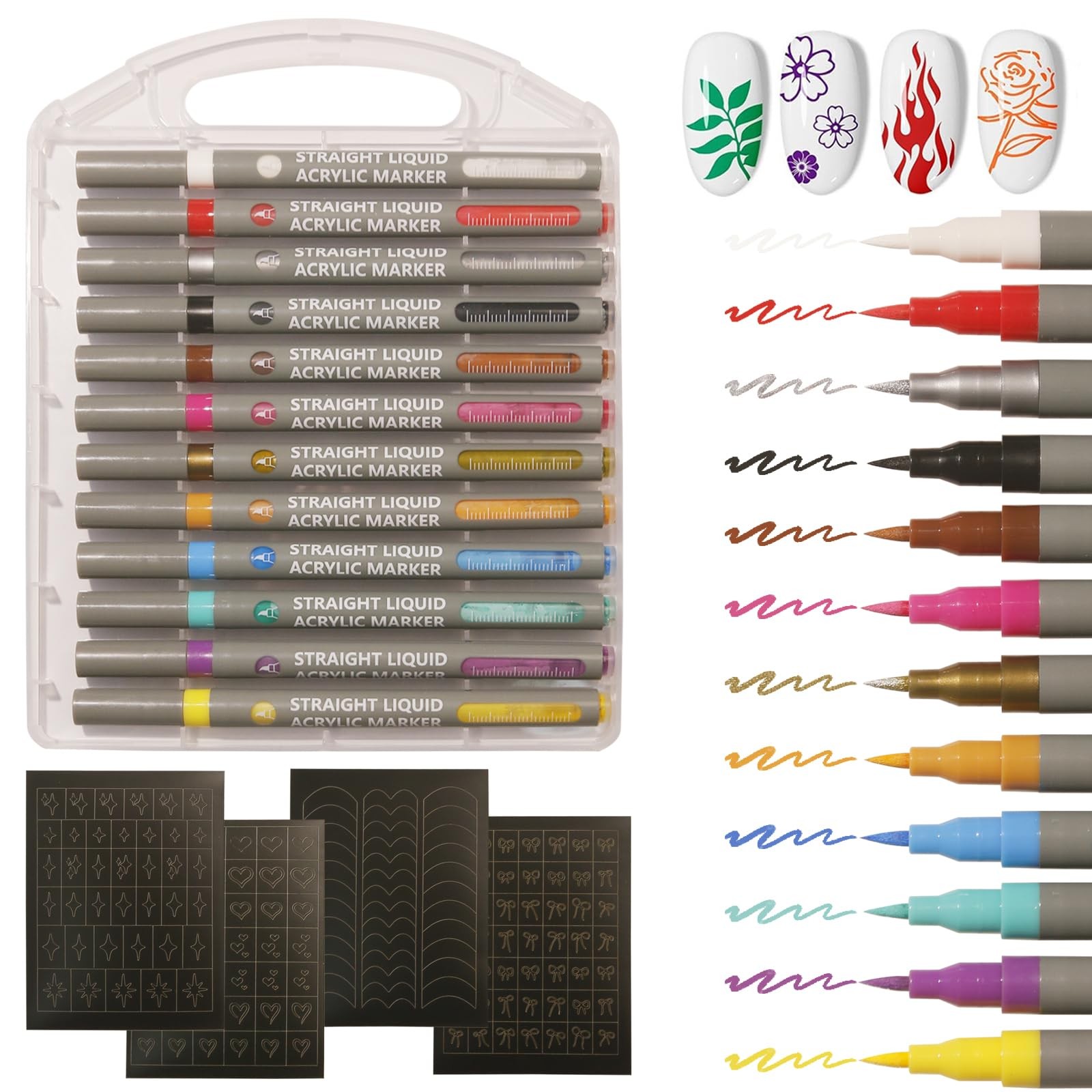 12 Colors Water Based Nail Art Pens, Quick-Dry 3D Nail Polish Liner Pens with…