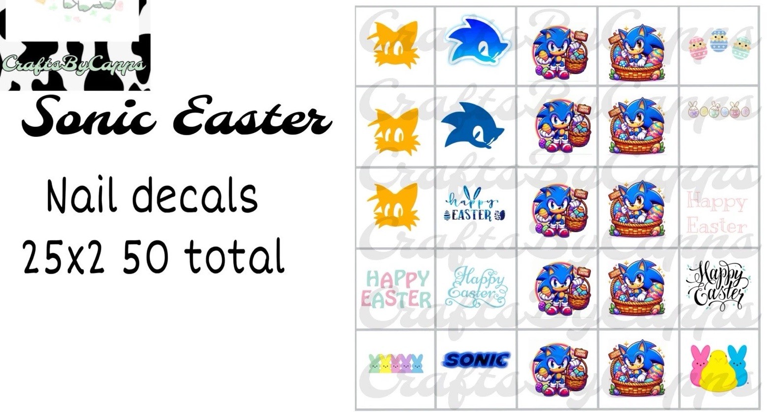 Sonic Easter Waterslide Decals Finger Nail, Instructions (set of 50) KC
