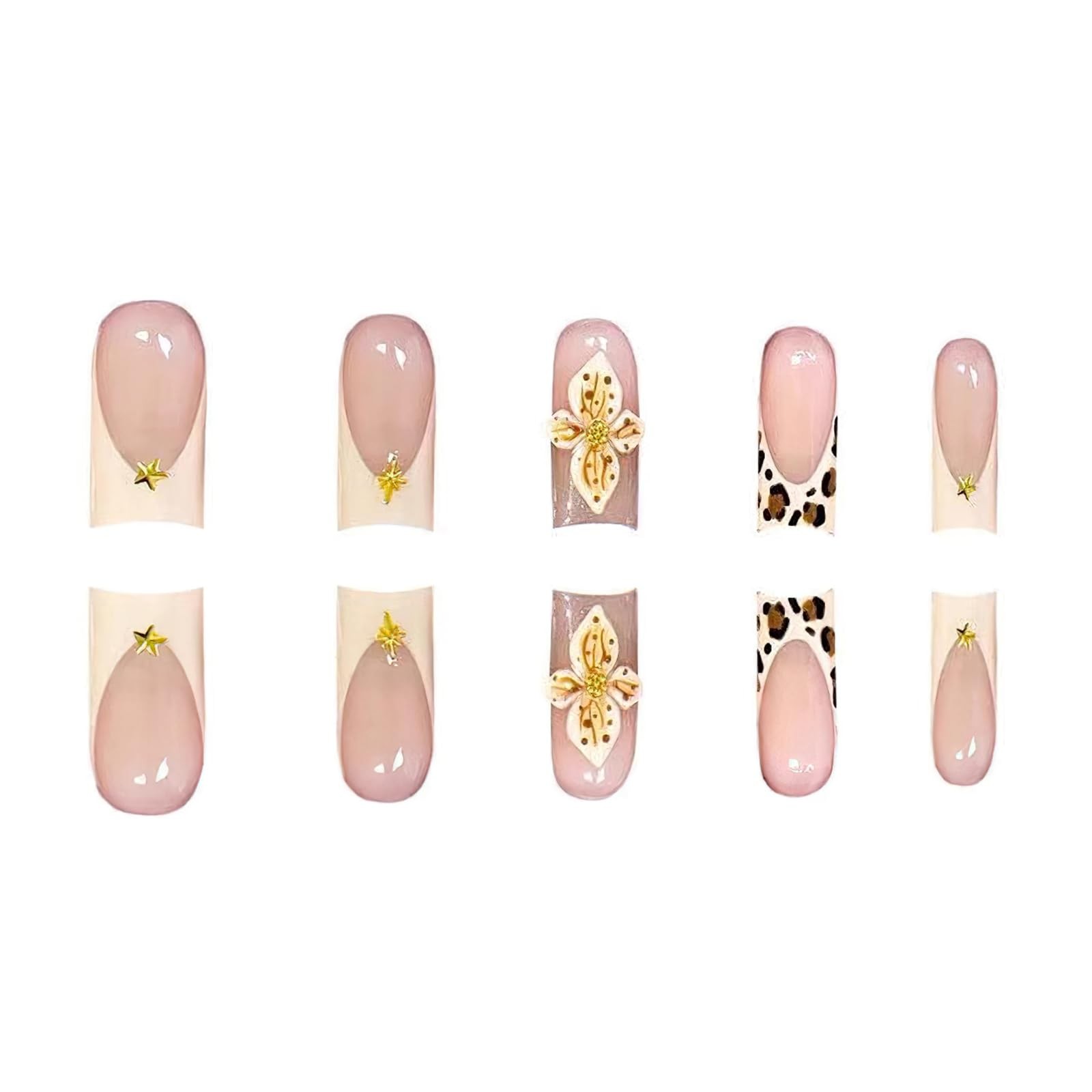 Jremg French Tip Press On Nails Medium Square Square, Multicolor