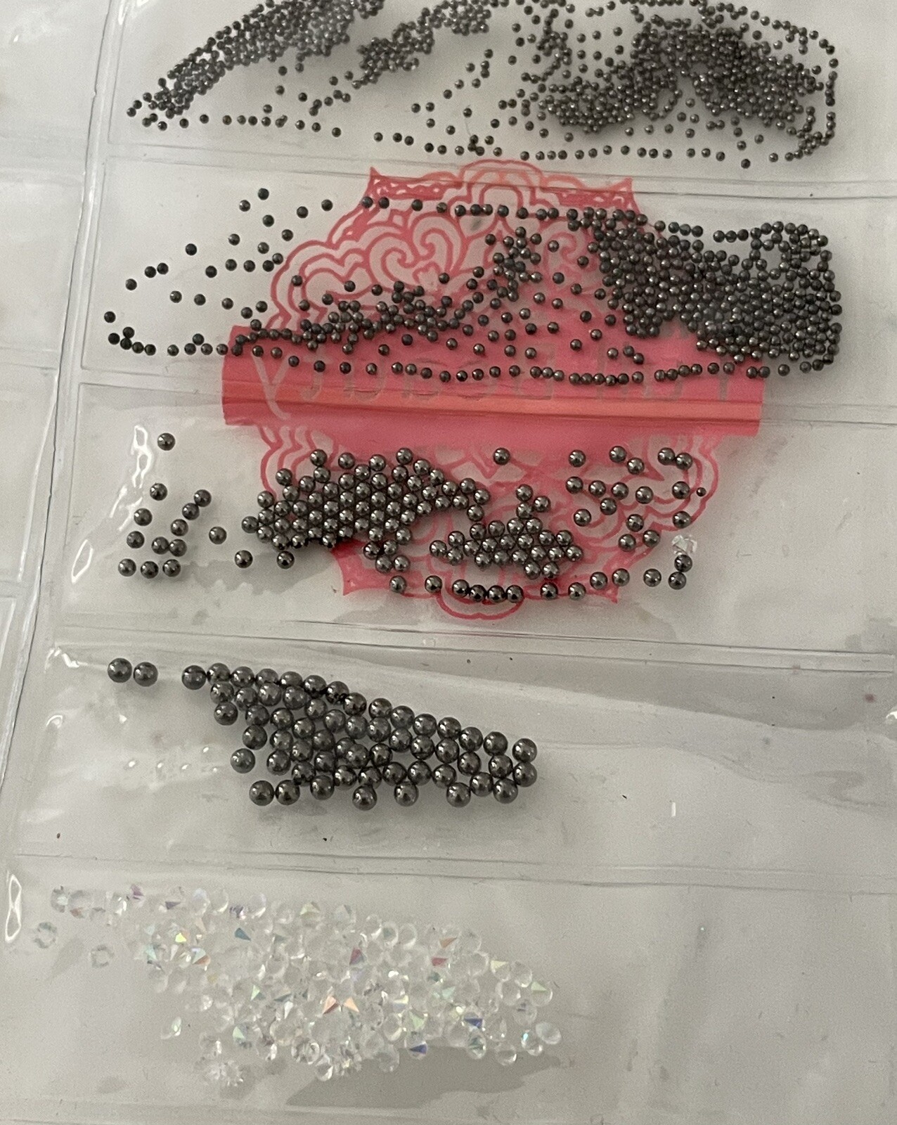 Metallic Nail Art Charm Beads Caviar 2 Sets Multiple Size Colors Plastic Sleeve