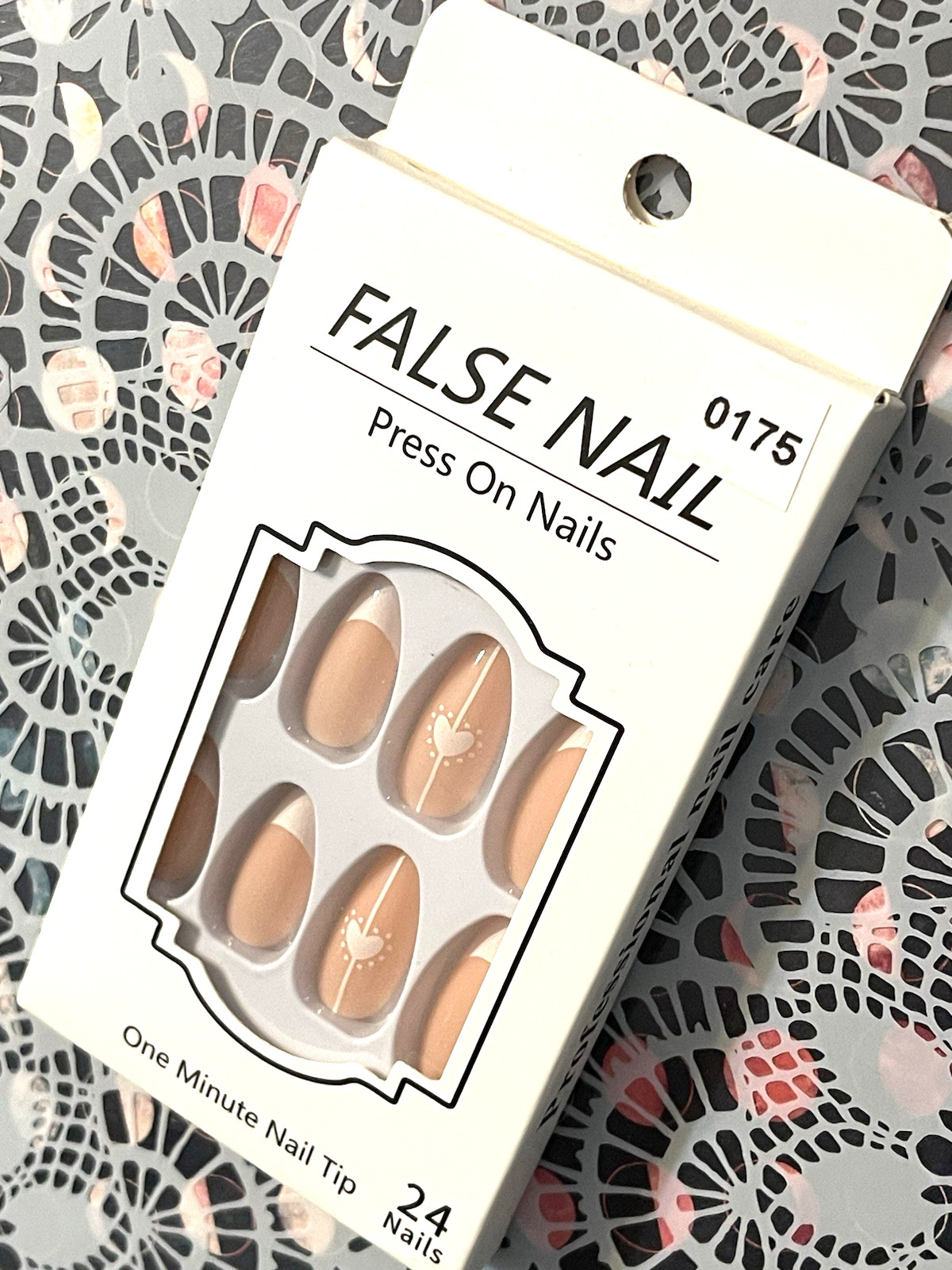 False Nail NUDE with WHITE FRENCH TIP and HEART DETAIL One Minute Nail Press On