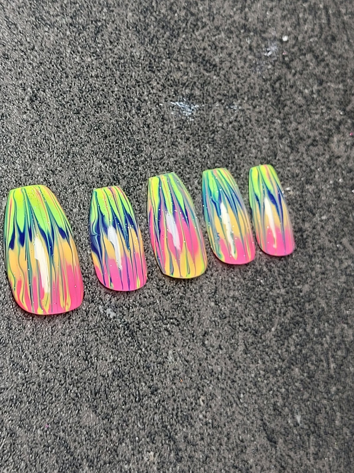 Custom Gel Press on Nails fake nails Handmade 10 pc set LARGE Neon Rainbow