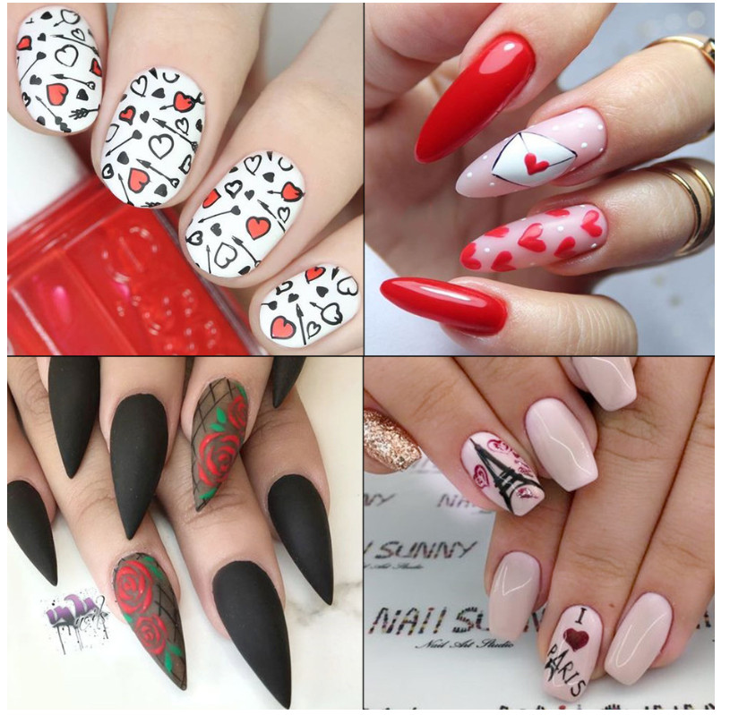 3D Nail Art Stickers Red Black Rose Flower Lace Heart Kiss Valentine Bride NH23