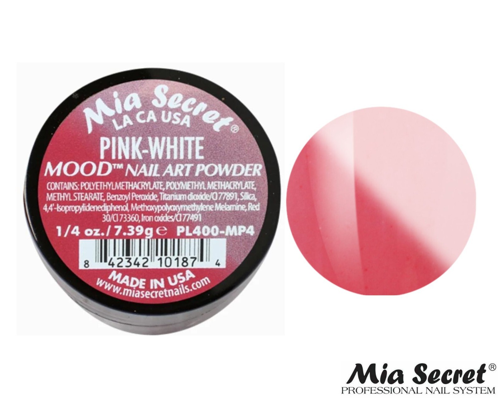 Mia Secret Nail Art Powder Mood Collection (PINK-WHITE) 1/4oz