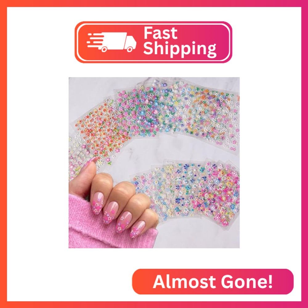 5000Pcs Flower Nail Stickers 3D Self Adhesive Pink Daisy Self Adhesive Nail Deca