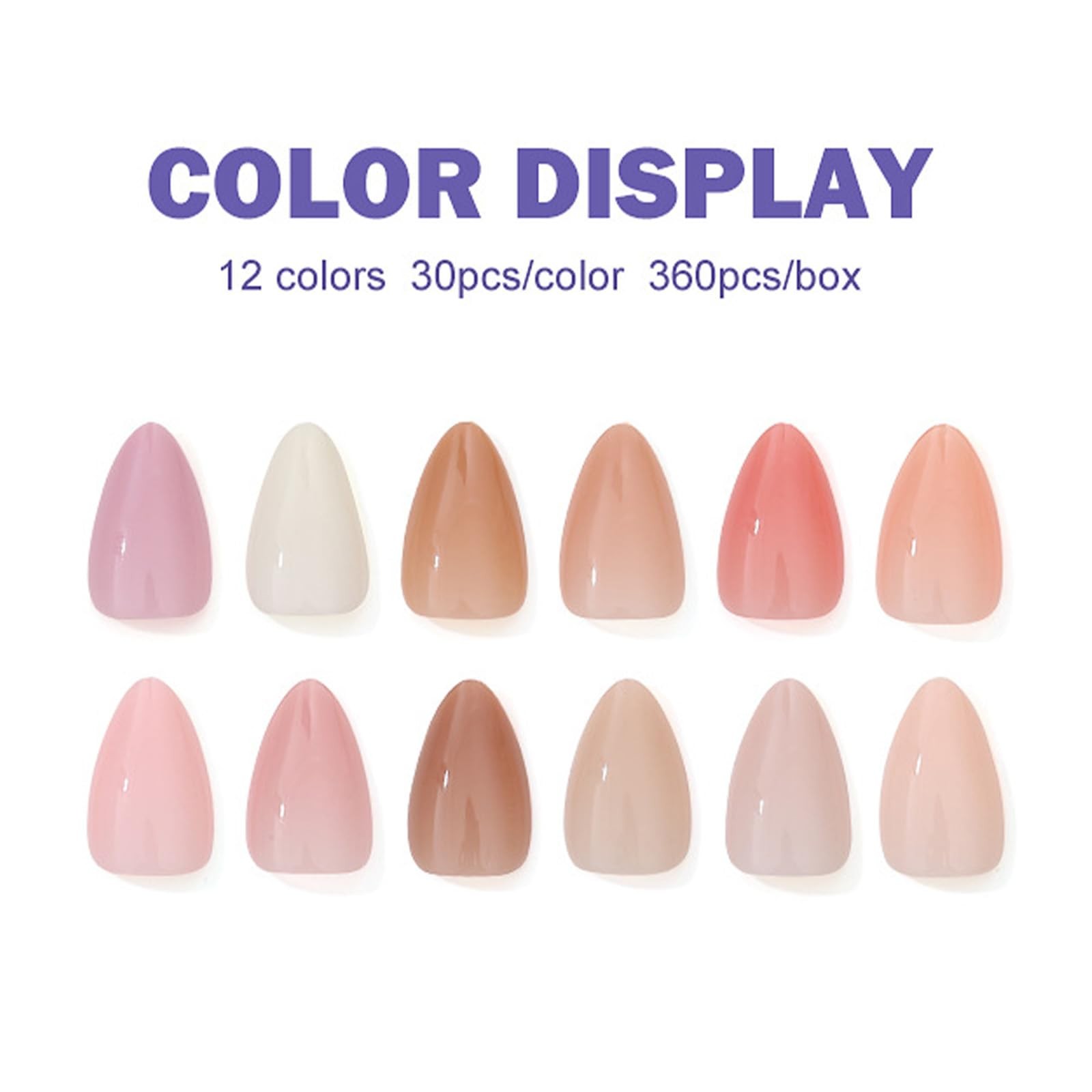 12Packs 360Pcs Almond Press on Nails Short Almond Fake Nails Solid Color Fals…