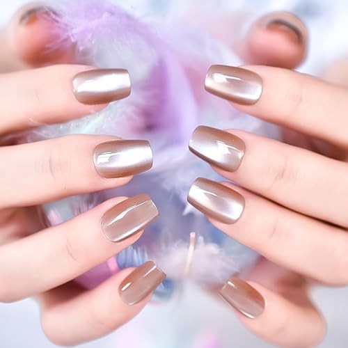 30pcs Ombre Press On Nails Coffin Squoval Medium Fake Nails Women Girls Brown