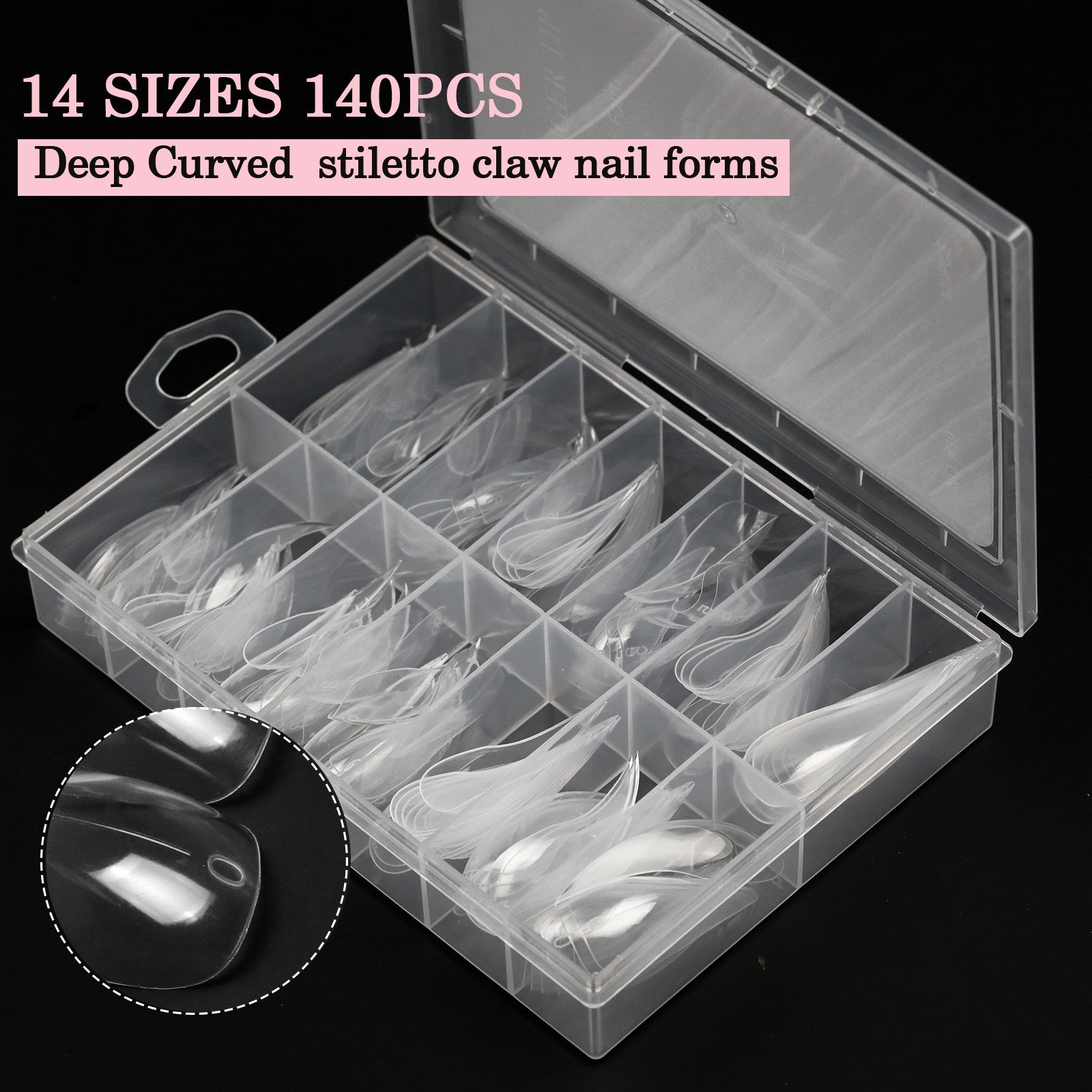 140Pcs/Box Curved Stiletto Claw Shape Nail Forms for Finger Full Cover Nails