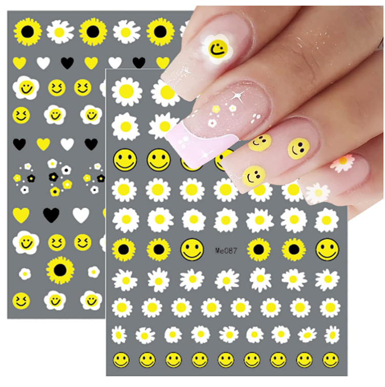 Daisy Nail Art Stickers Decal Flower Emoji Happy Face Smile Self-Adhesive NH18