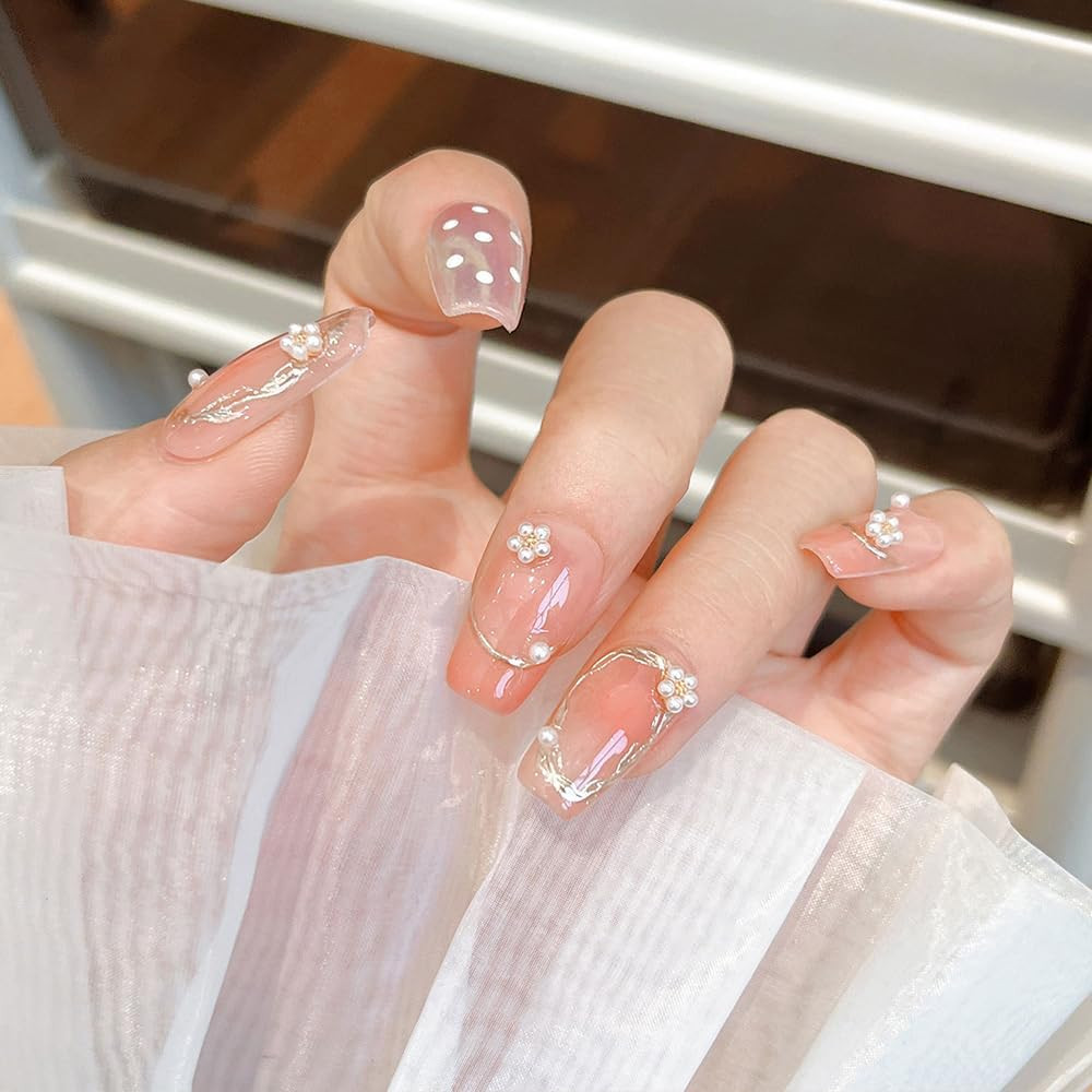 3D White Pearl Flower Nail Charms Cute Pearls Flowers for Nails Design Floral Na
