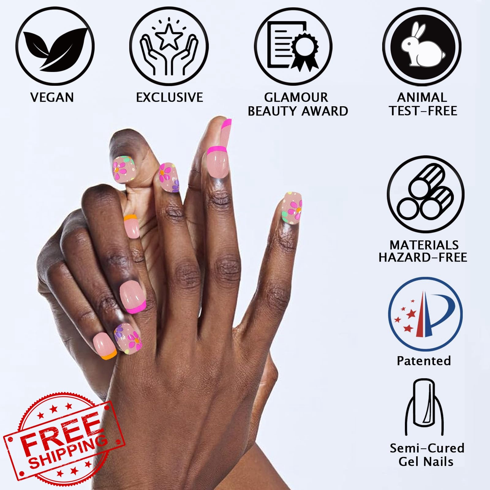 IQXGE 20PCS Semi Cured Gel Nail Strips French Tip Spring Summer Nail Wraps wi…
