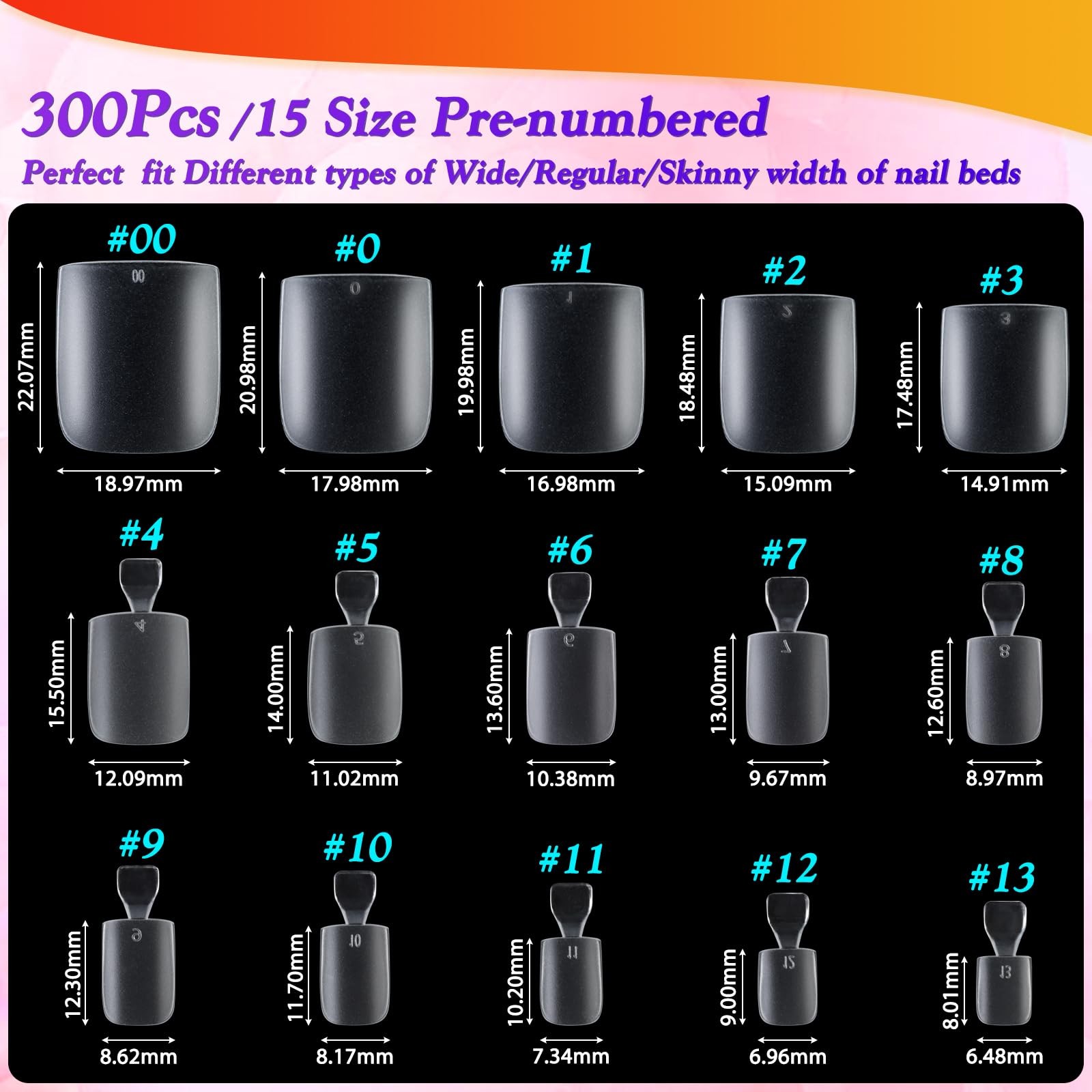 Long Square Toe Nail Tips Full Cover False Toenails Press on Nails 300PCS