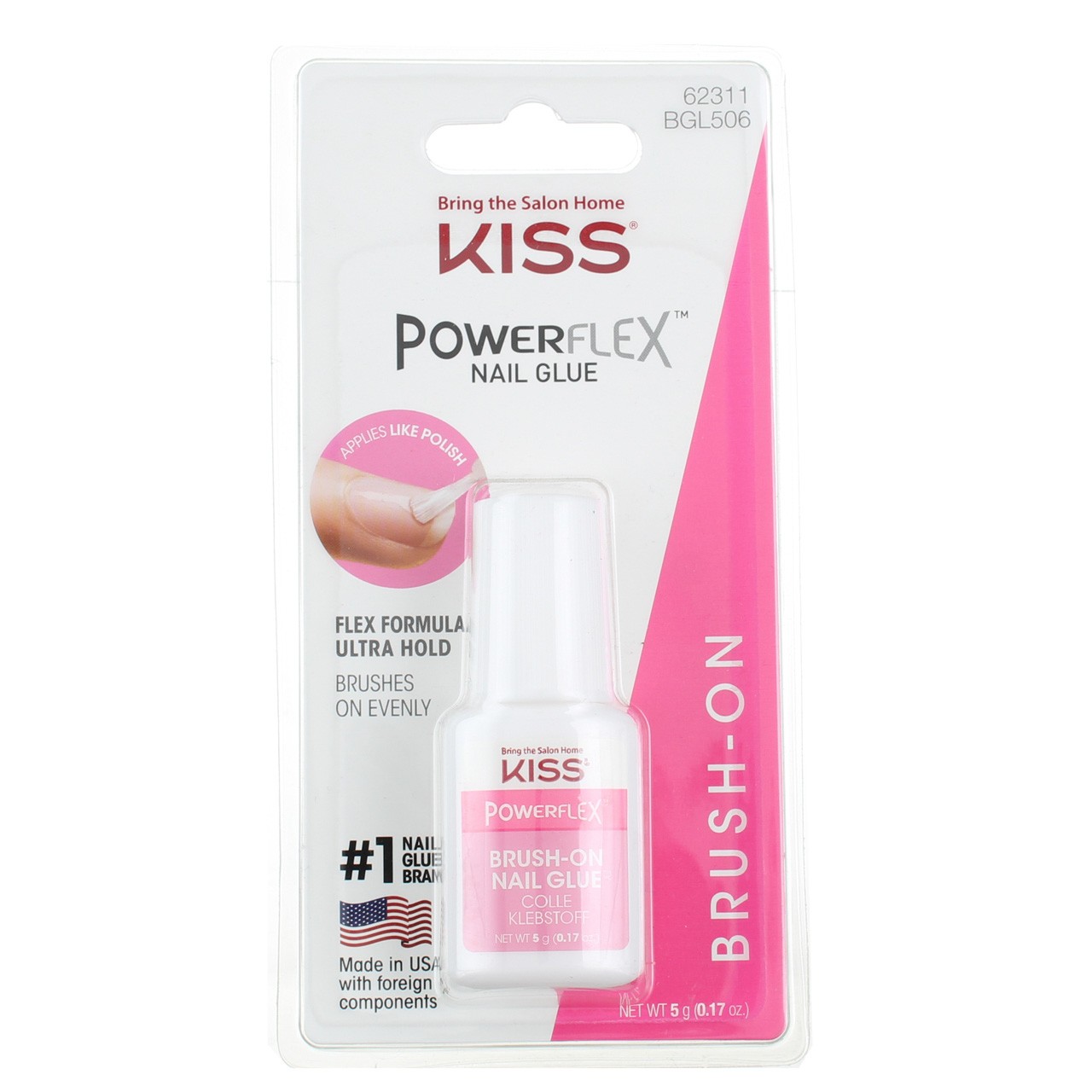 5 Pack KISS Powerflex Brush On Nail Glue, 0.17 oz
