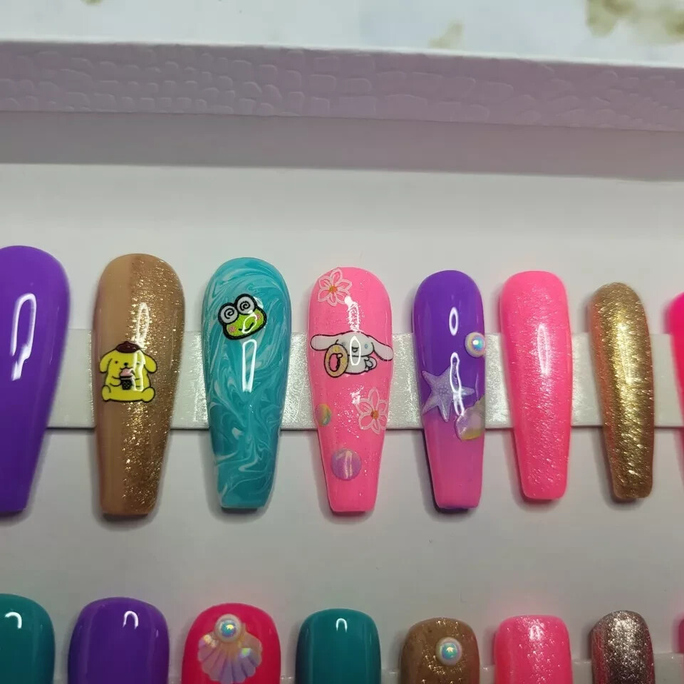 Hello Kitty, Kuromi, My Melody Press-on Nails, Gel, 20 Nail Set, Rhinestones USA