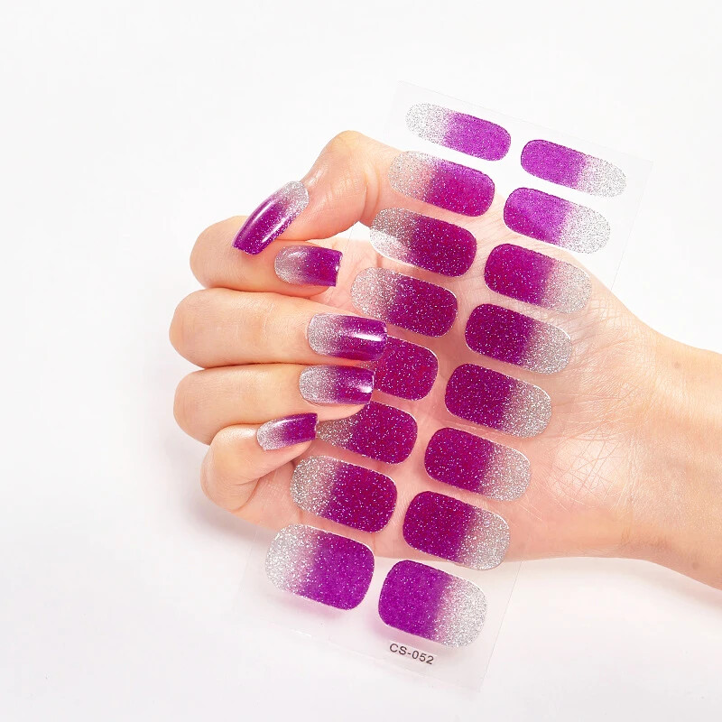 16 Strips Patch Full Cover Wraps Gel Nail Sticker UV Lamp Semi-Cured Manicure