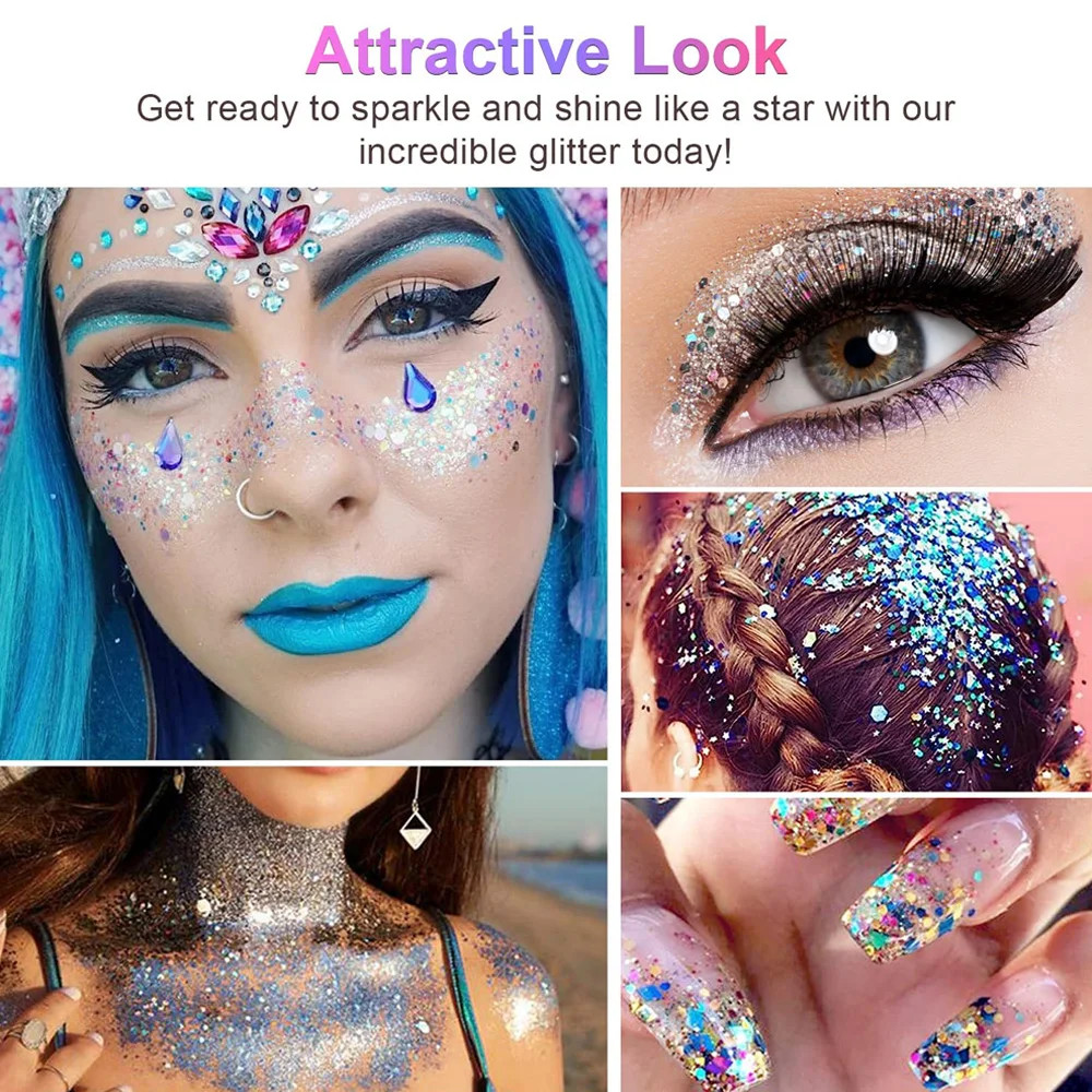 12 Color Face Glitter Makeup Body Glitter Gel Holographic for Bar Festival Party