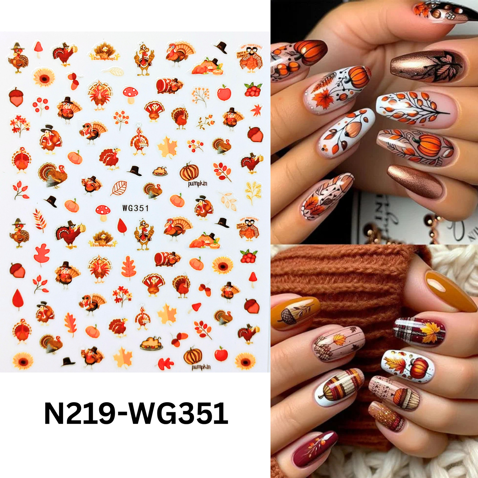 Thanksgiving Turkey Nail Art Stickers Autumn Pumpkin Harvest Decals
