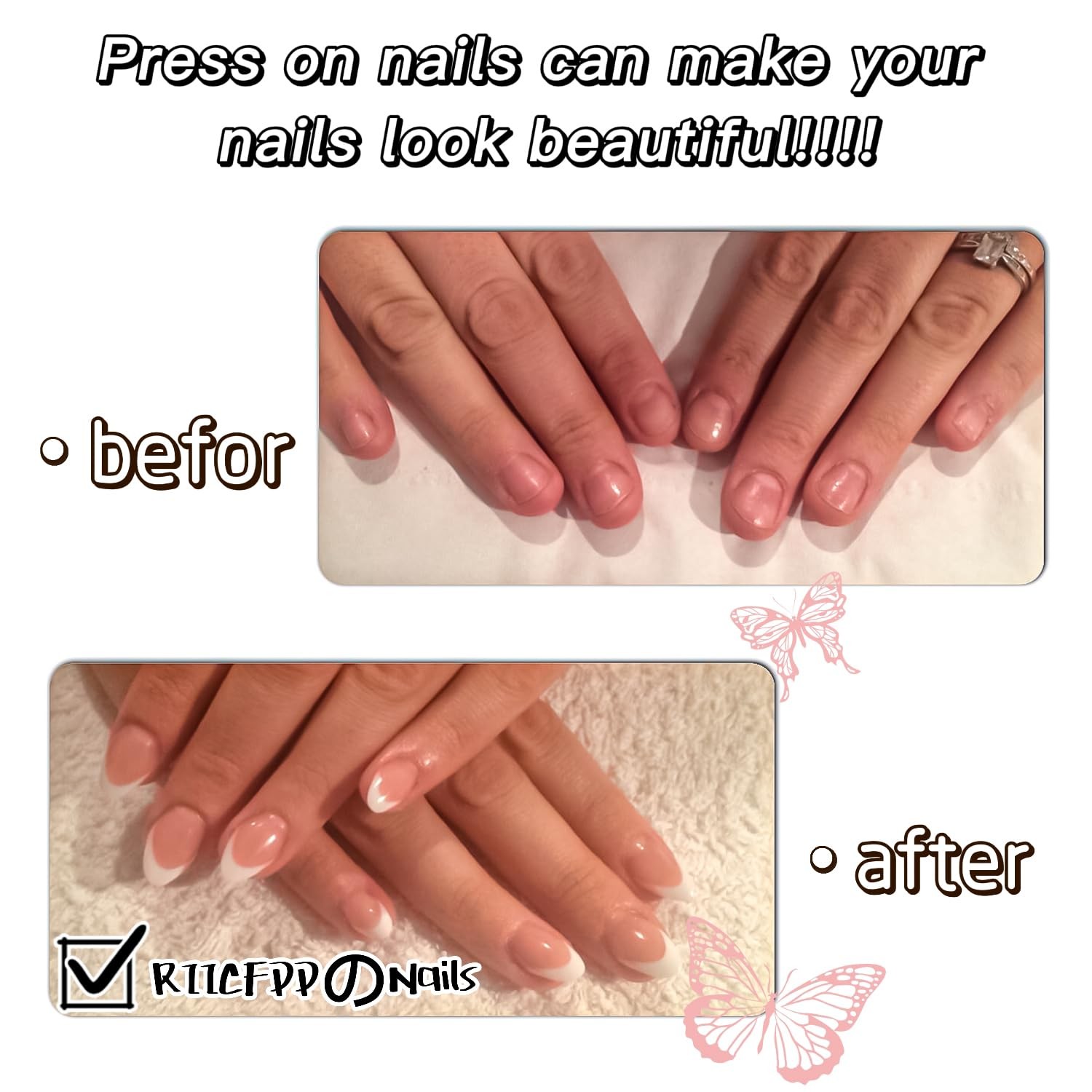 Halloween Press on Nails Long Coffin Fake Nails French Tip Black Acrylic Nail…