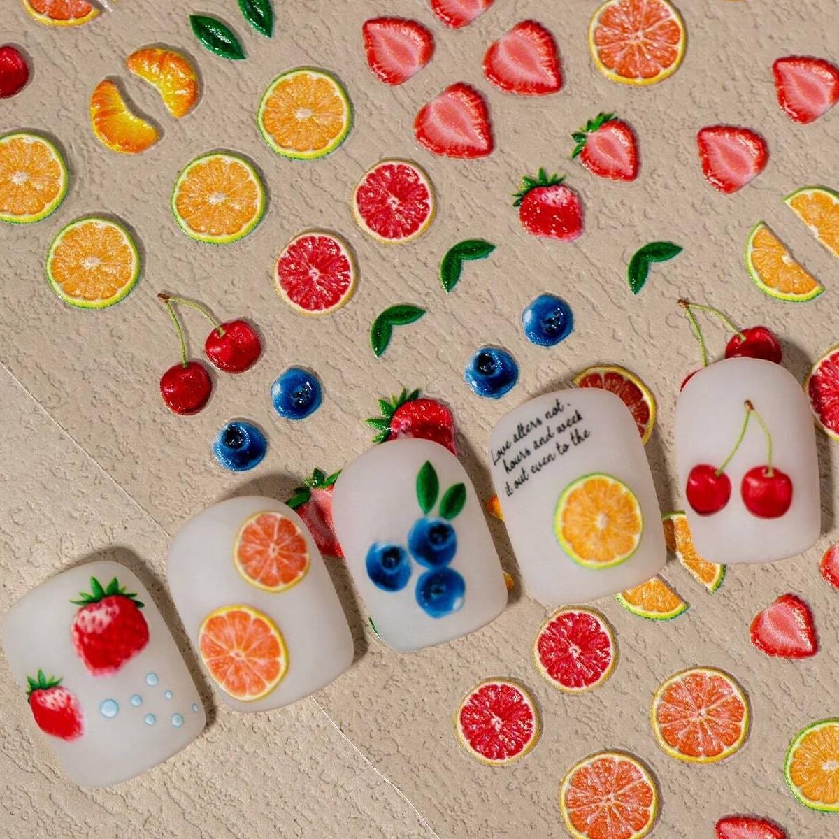 5D Embossed Fruit Nail Art Stickers Summer Fruit Nail Decals 1PCS Orange Lemon S