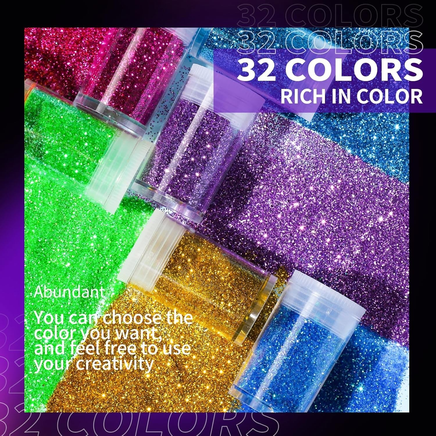 Glitter, 32 Colors Fine Glitter for Crafts, Resin, Body Hair Face Nail, DIY P…