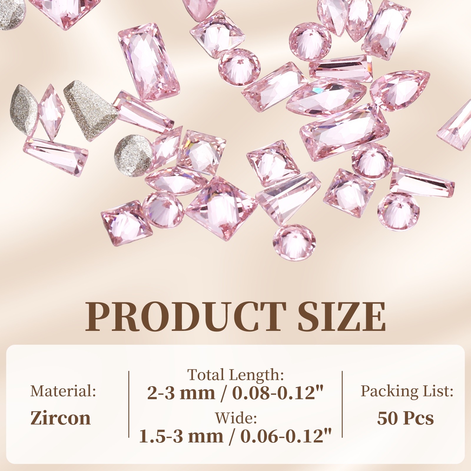 50pcs Shiny Zircon Rhinestones 2-3mmm Multi-shape Nail Art Diamonds, Pink