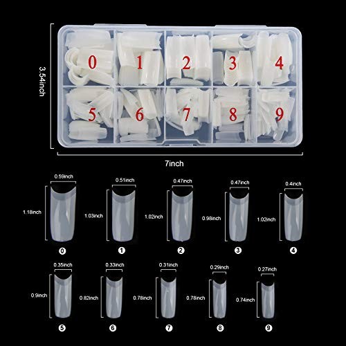 Acrylic Nail Tips Kit 500 Pcs French Tip Nails Set Square Half Cover Natural