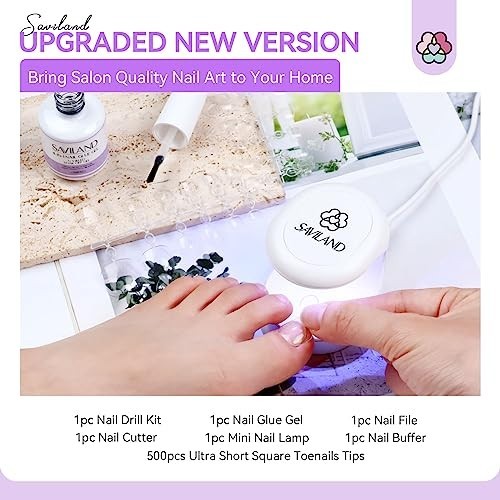 SAVILAND Toe Nail Tips and Glue Gel Kit with Nail Drill, 500 Pcs