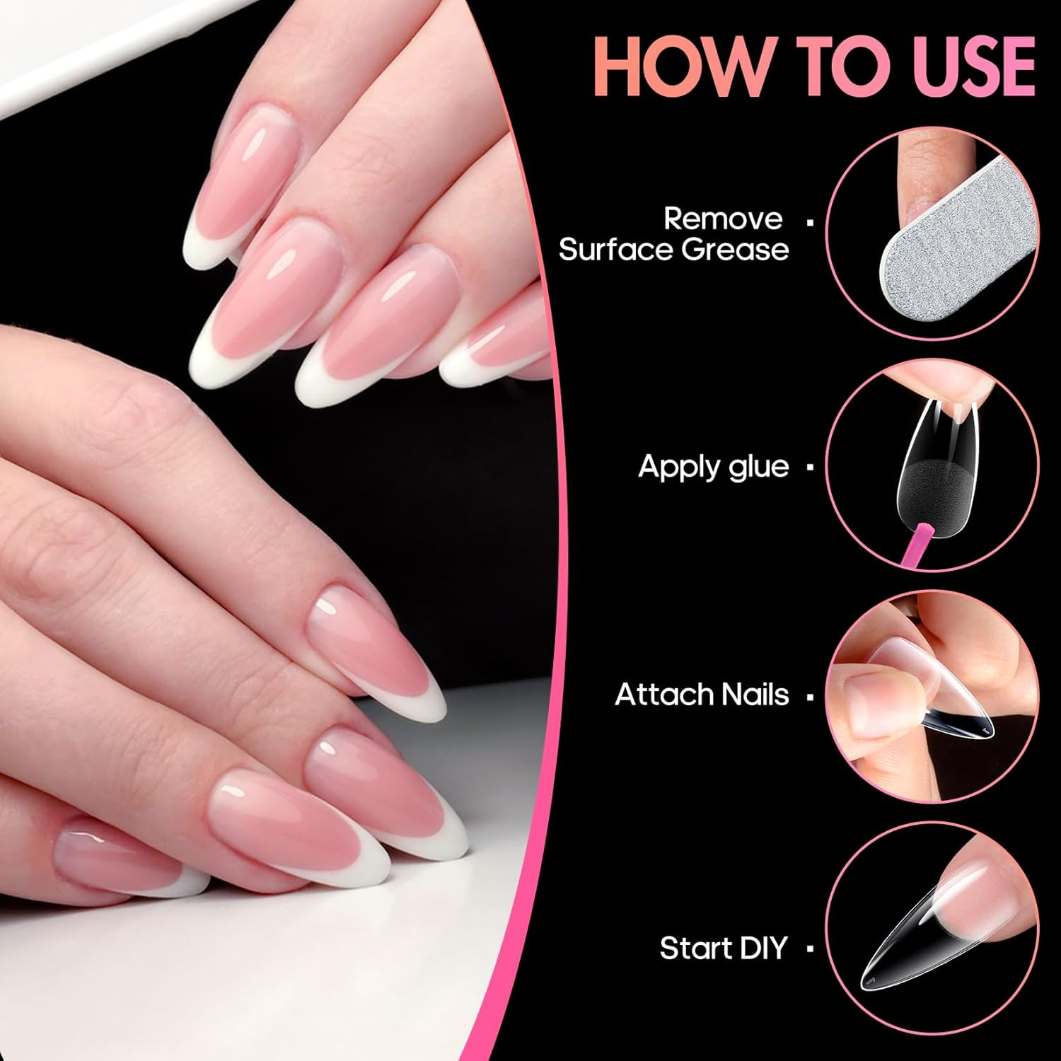 Long Almond Nail Tips: 240Pcs Nail Tips Full Cover False Nail 12 Sizes Half Matt