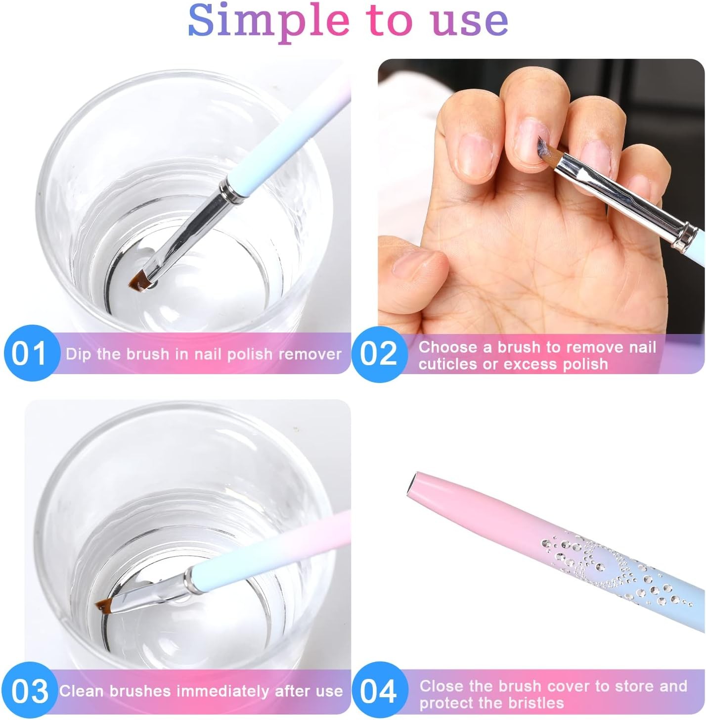 Nail Art Clean Up Brushes Set 2Pcs Round & Angled