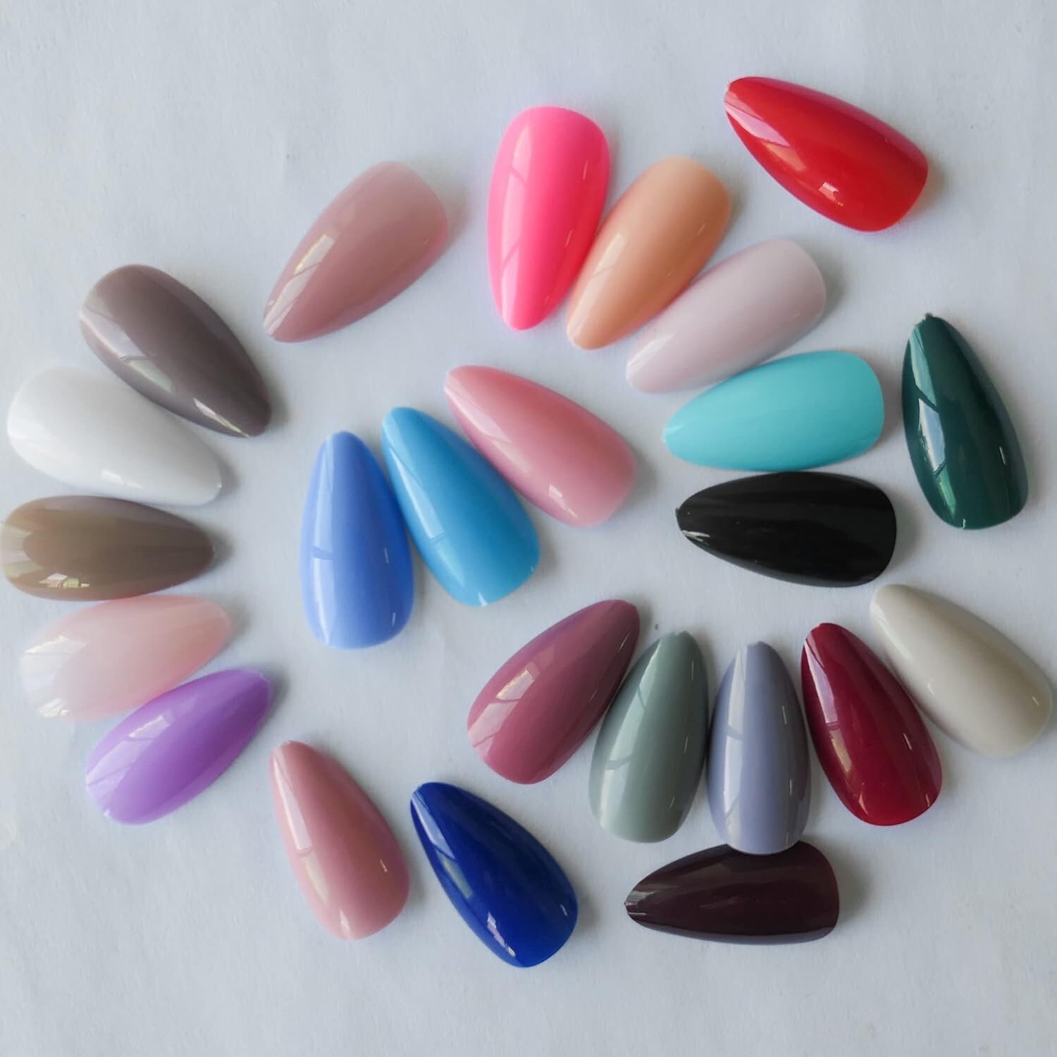 576Pcs Almond Press on Nails Kit Glossy Colored Straight Fake Nails Short Ful…
